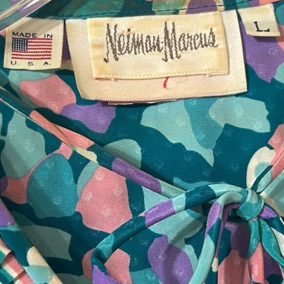 VTG Neiman Marcus Susan Freis Ruffle Collar Pleated Long Sleeve Dress Size Large - Picture 4 of 10